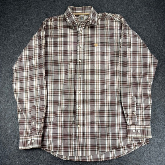 Cinch Mens Medium Plaid Long Sleeve Button Down Shirt Western Casual - Picture 1 of 9